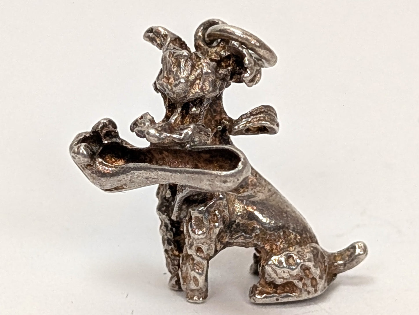 Antique Sterling Silver Poodle With High Heel in Mouth Pendant - Vintage 3D Dog With High Heel in Mouth Charm