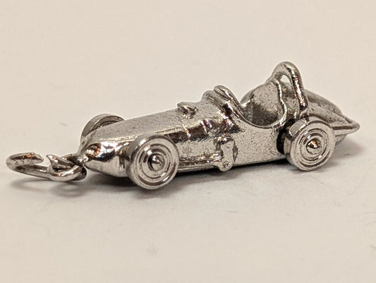 Vintage Moveable Race Car Sterling Silver Charm - Antique Sterling Silver Race Car Pendant
