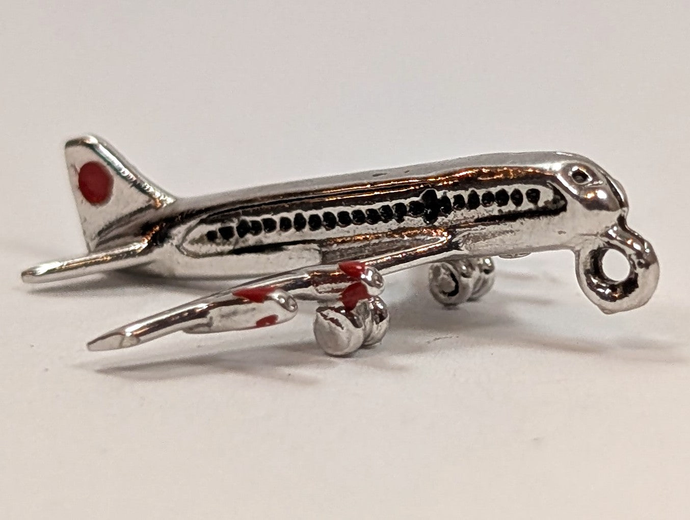 Antique Passenger Plane Sterling Silver Charm With Red Accents - Vintage Airplane Sterling Silver Pendant