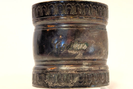 Silverplated Victorian Arch Pattern Napkin Ring - Tested Silverplated - Signed "Carrie" - Victorian Silverware