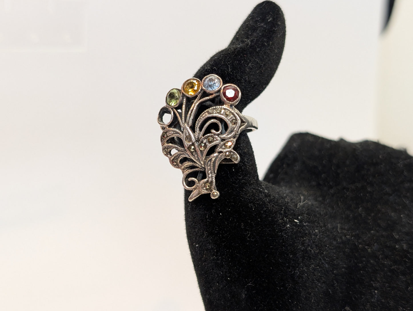 Estate Sterling Peacock Bond Ring - Stamped and Tested Sterling Silver - For Repair