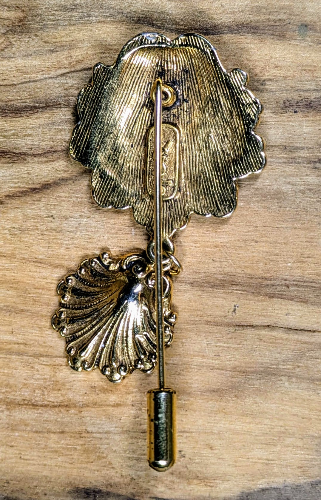 RARE Yves Saint Laurent Goldtone Scalloped Seashell Charm Stick Pin - High End Designer - Vintage YSL Scalloped Hat Stick Pin