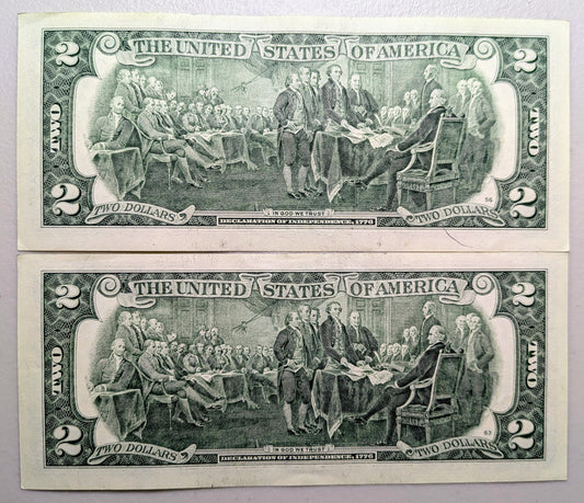 2013 Consecutive fancy Serial Pair of 2 Dollar Notes - Bookend Pattern Serial - 2013 Two Dollars Sequential Serial Notes - Fr.1940-F