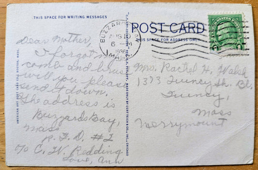 1936 Coles Hill and Plymouth Rock Portico Linen Postcard - Colorful Postcard - Antique Plymouth Rock Massachusetts Postcard