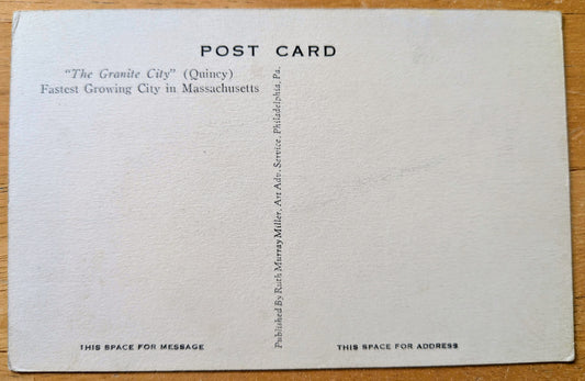 1920s Granite Trust Building Quincy, Mass Black and White Postcard - Granite City Postcard - Antique B+W Lithograph Quincy MA Postcard