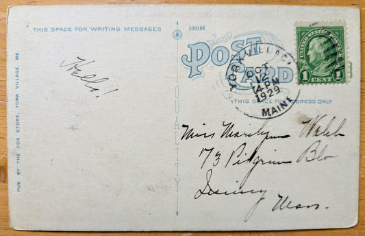 1929 The Witches Grave in the Old Cemetery, York Village, Maine Postcard - Antique Chromo Lithograph Graveyard York Village ME Postcard