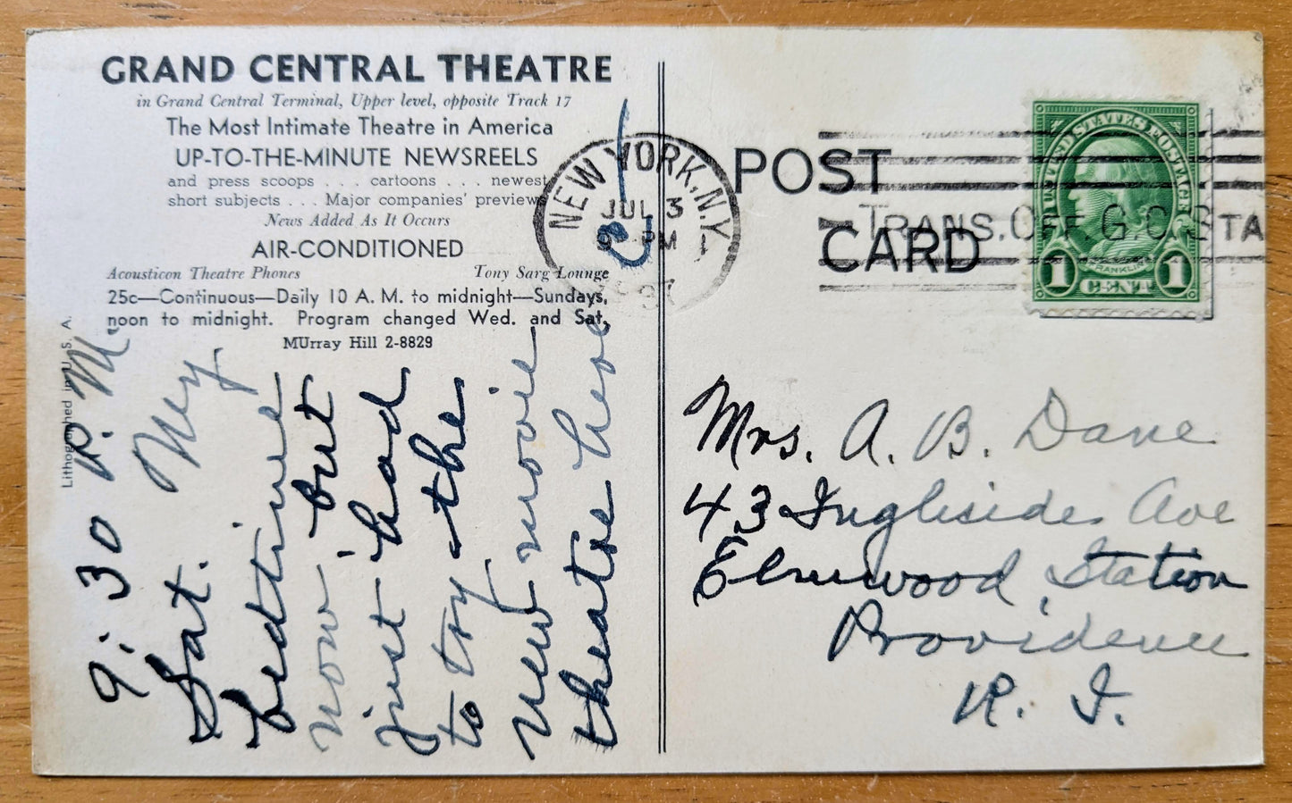 1937 Grand Central Theatre Multiview New York City Postcard - Vintage Grand Central Postcard - Antique Photograph NYC Theatre Postcard
