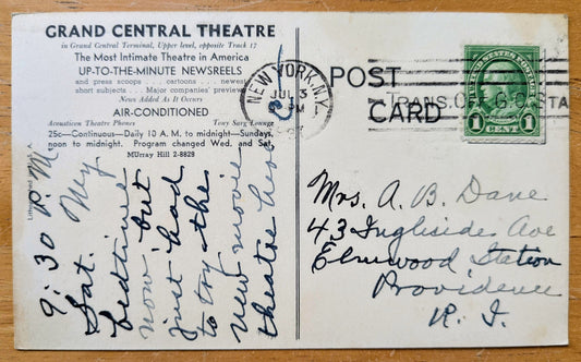 1937 Grand Central Theatre Multiview New York City Postcard - Vintage Grand Central Postcard - Antique Photograph NYC Theatre Postcard
