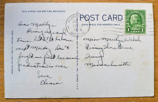 1938 Mirror Lake, Lake Placid, Adirondack Mountains NY Linen Postcard - Colorful Lithograph - Antique New York Mts. Postcard