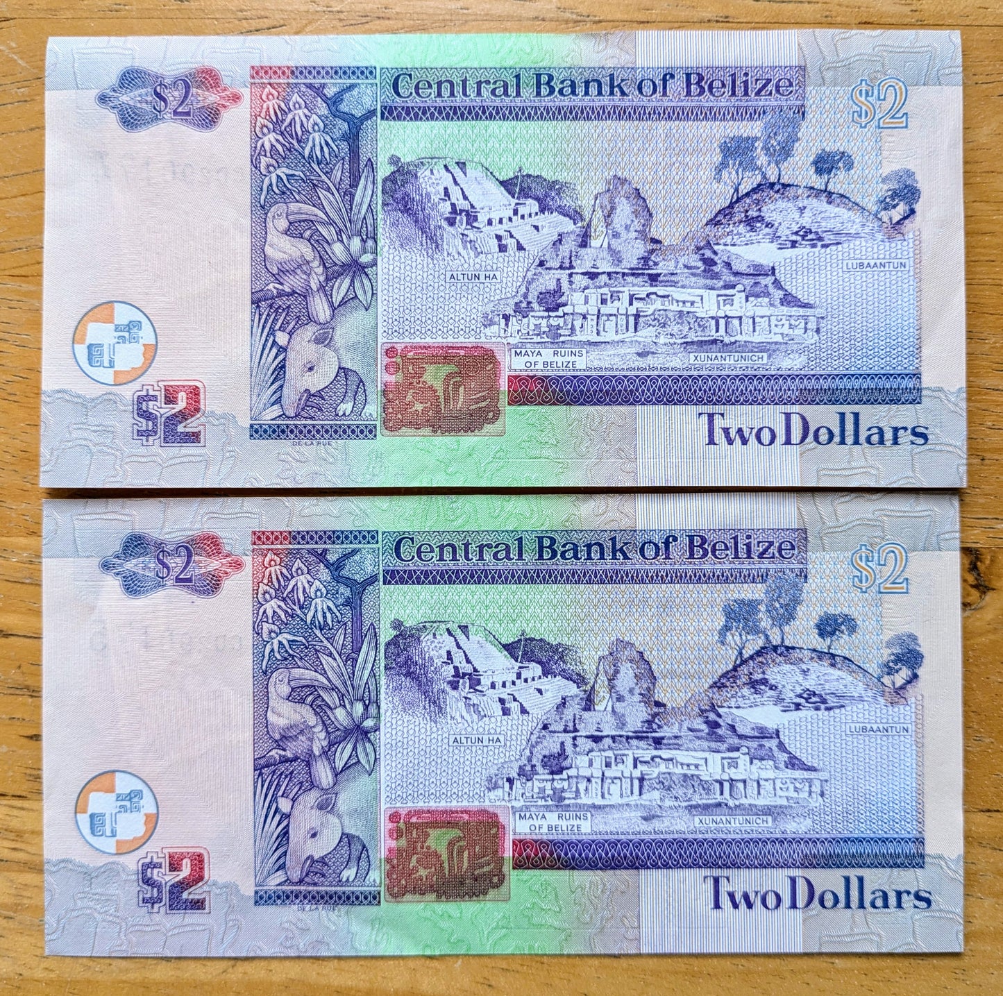 Consecutive Pair of 2002 Belize 2 Dollar Notes - Issued Jan. 1st, 2002 - 2002 British Belize Two Dollars Sequential Banknotes - P#60b