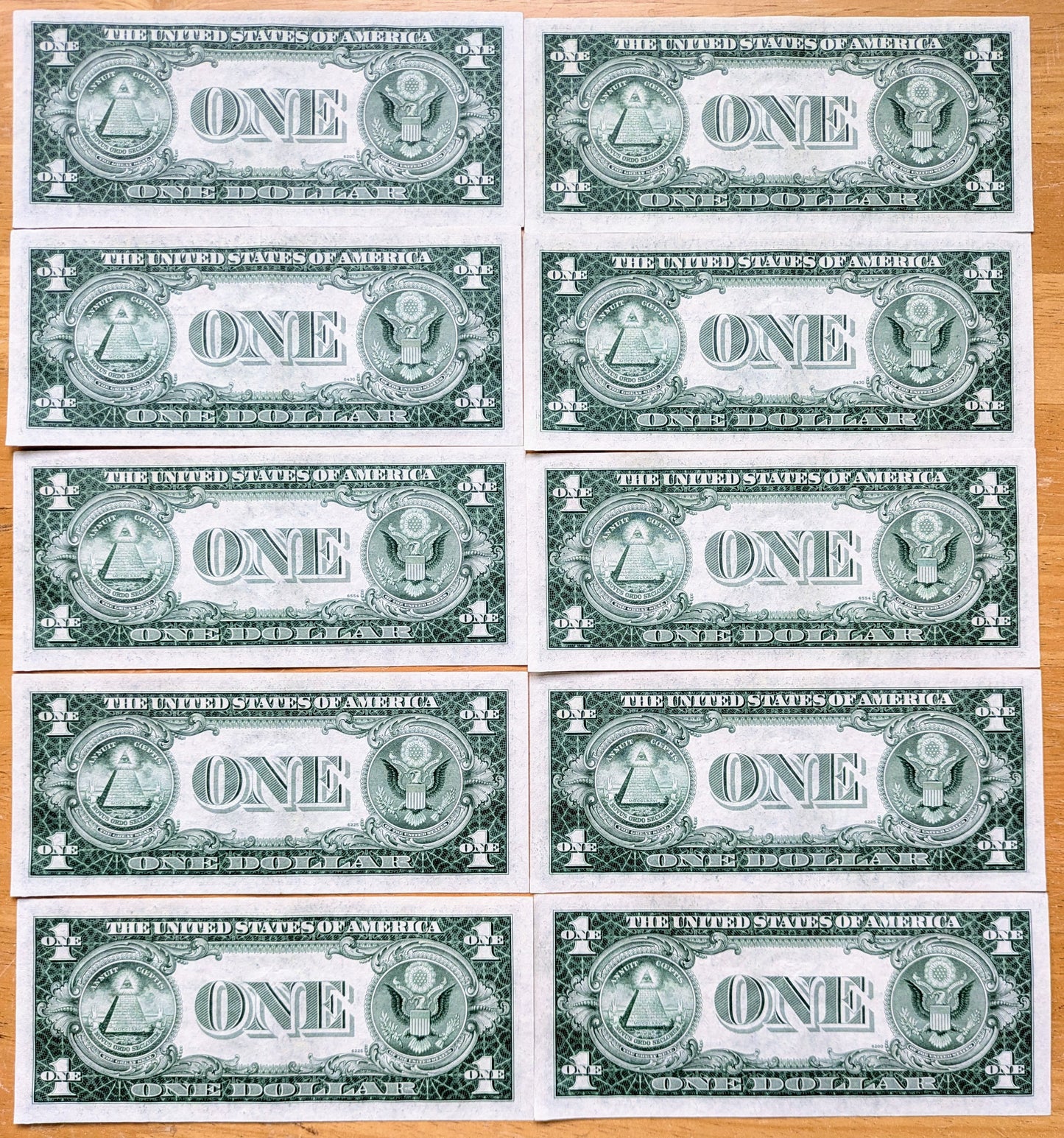 Set of 10 1935 E Silver Certificate 1 Dollar Consecutive Notes - Sequential Serial Numbers - 1935E One Dollar Blue Seal Note - Fr#1614