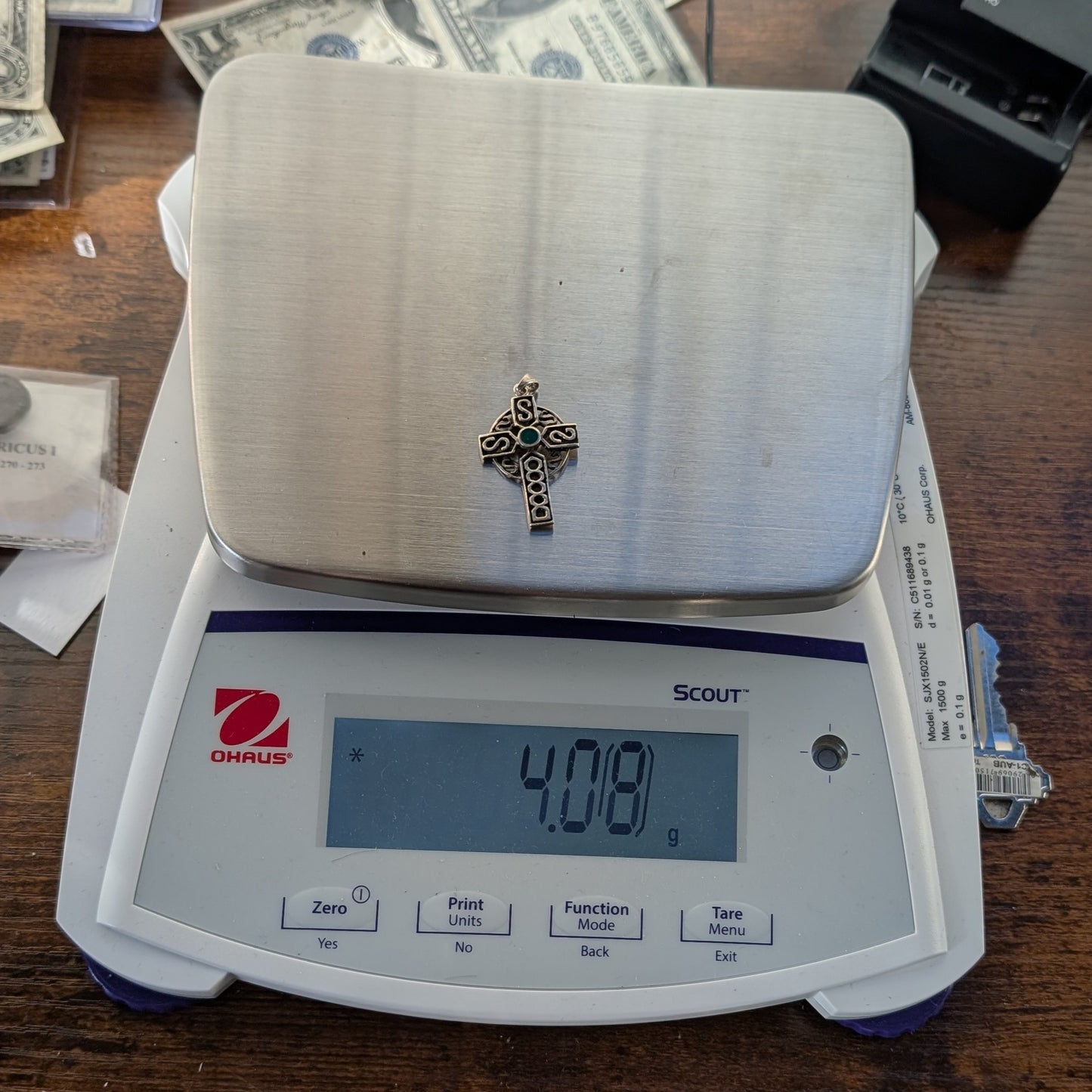 Vintage Sterling Celtic Knotwork Cross with Green Inlay - 925 Silver - 1.5 Inches - 4 grams