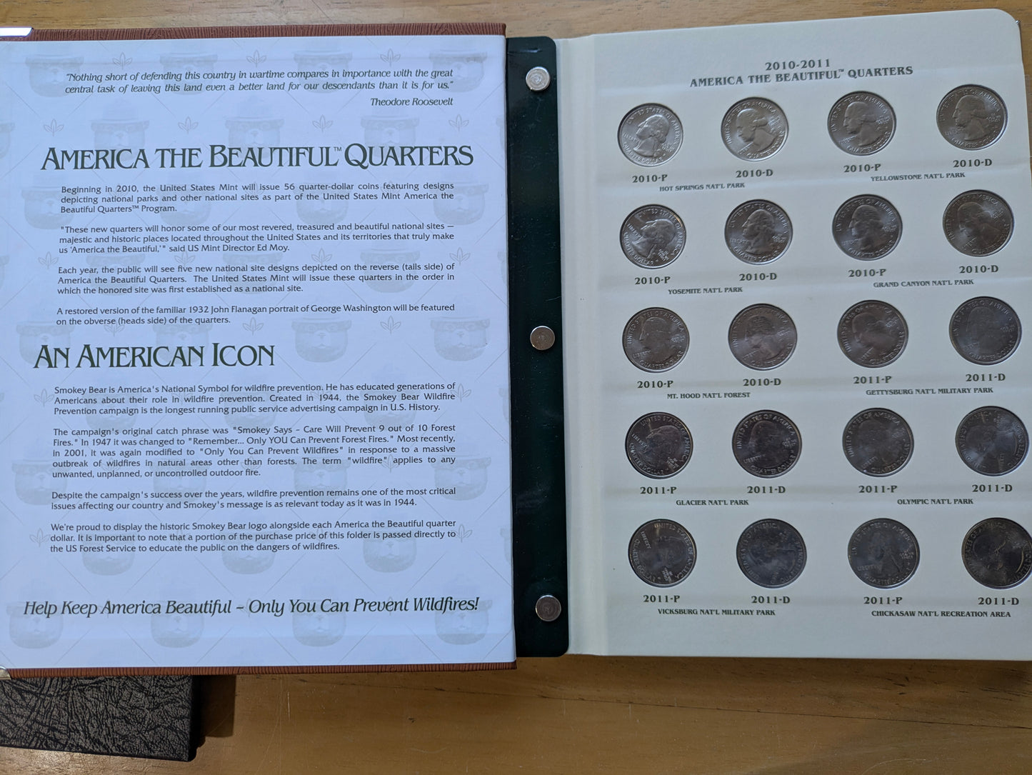 Awesome Official Smokey The Bear Quarter Album - ATB P&D Set - Partially Complete - Prestine Condition