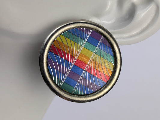 Vintage Statement Button Clip-On Rainbow Earrings - 1960's Rainbow Clip-on Button Earrings