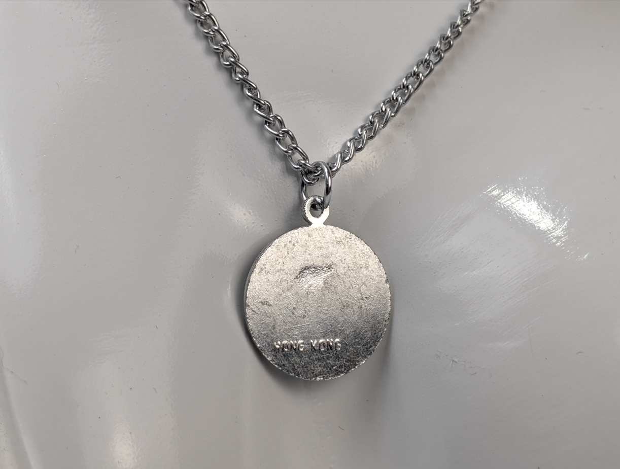 Portrait of The Virgin Mary Silver Toned Religious Necklace - Aluminum Hong Kong Stamped Mary Necklace