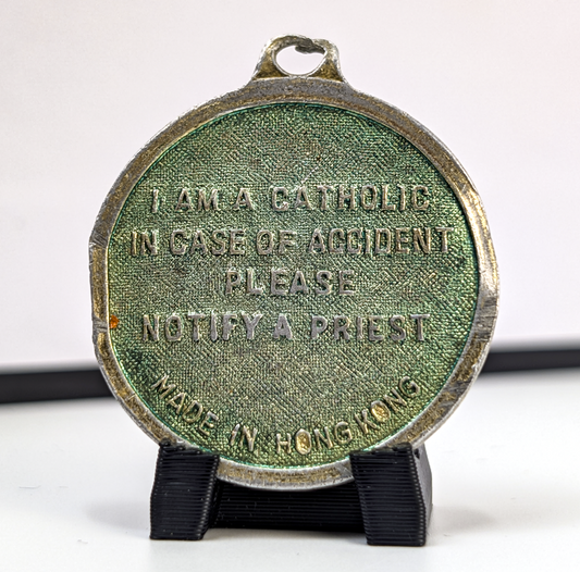 Vintage Saint. Christophers Protection Aluminum Pendant - Protect Us St. Christopher Religious Medallion