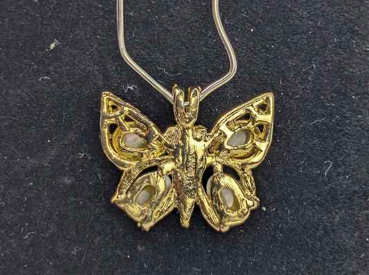 Dainty Gold-Toned Butterfly Pendant With Pearl Accents - Gorgeous Taiwan Gold-Toned Butterfly Necklace Pendant