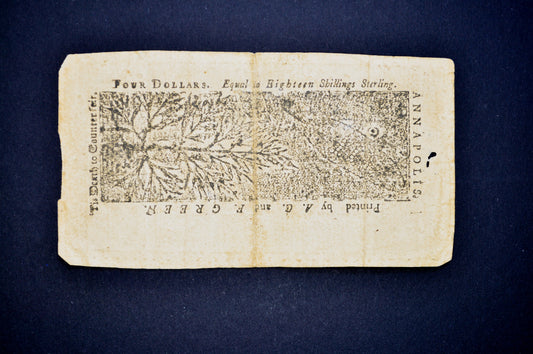 April 10th, 1774 Maryland Colony 4 Dollar Colonial Note - Colonial Currency - 1774 Colony of Maryland Four Dollar Banknote - MD-68