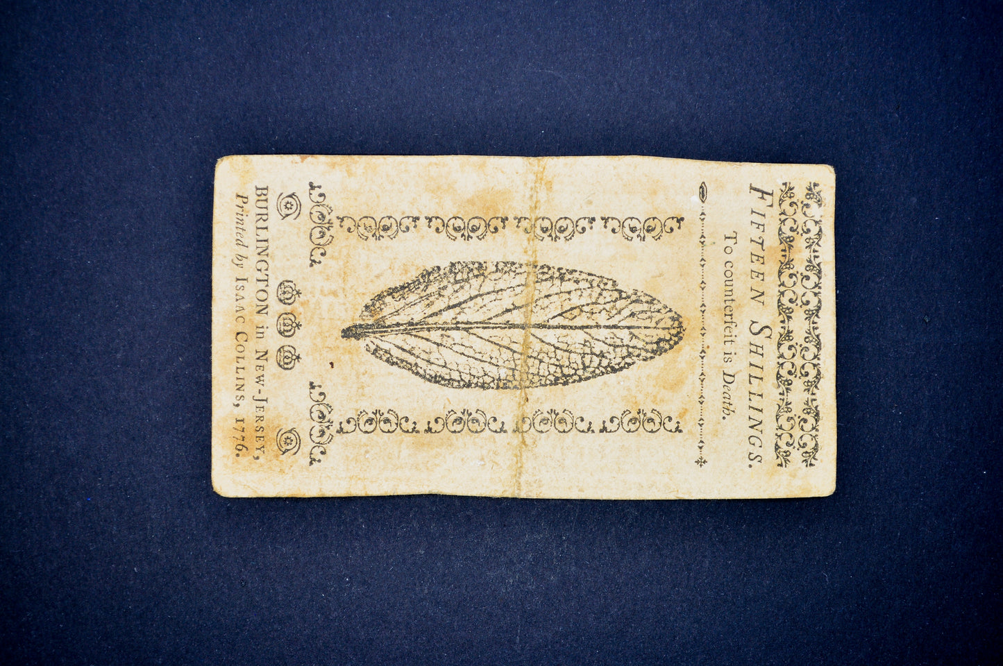 March 25th, 1776 New Jersey Colony 15 Shillings Note - Colonial Currency - 1776 Colony of New Jersey Fifteen Shillings Banknote - NJ-180