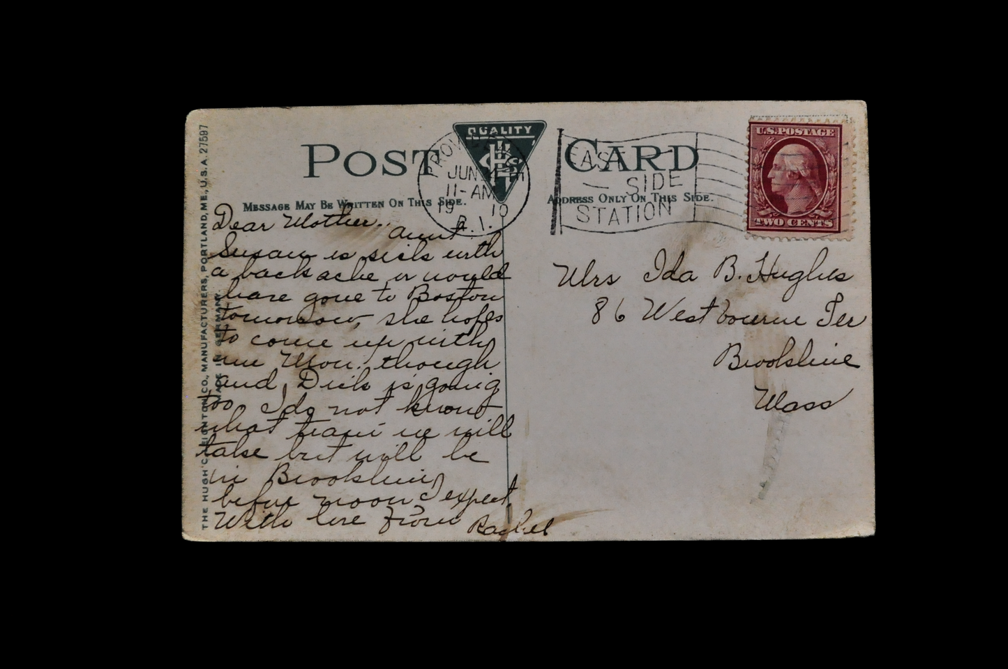 1910 St. Paul's Episcopal Church, Brookline, MA Postcard - Postmarked/Sent - Antique Chromo Lithograph Massachusetts Church Postcard