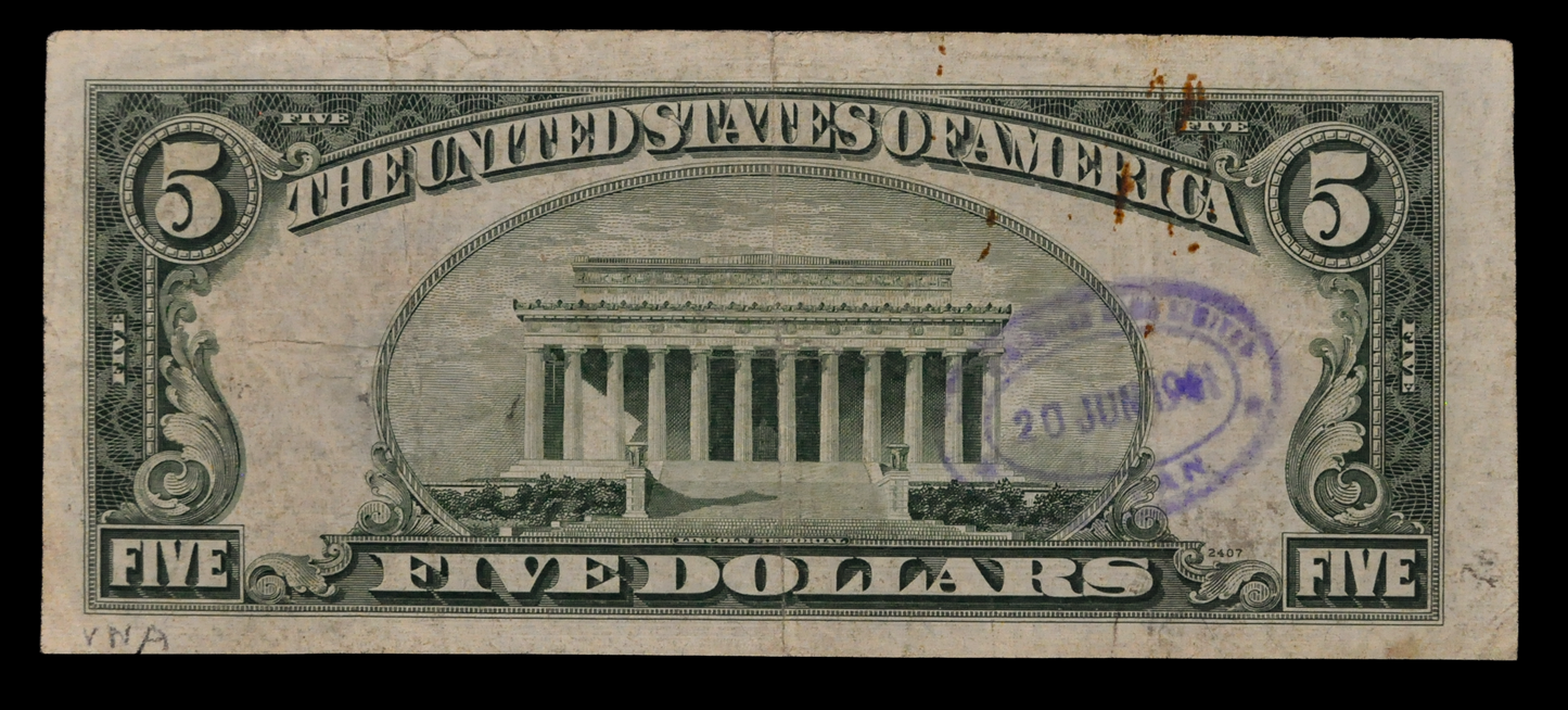 1953A Silver Certificate 5 Dollar Star Note - Very Fine (VF) - 1953-A Blue Seal Five Dollars Star Note - Fr.1656*