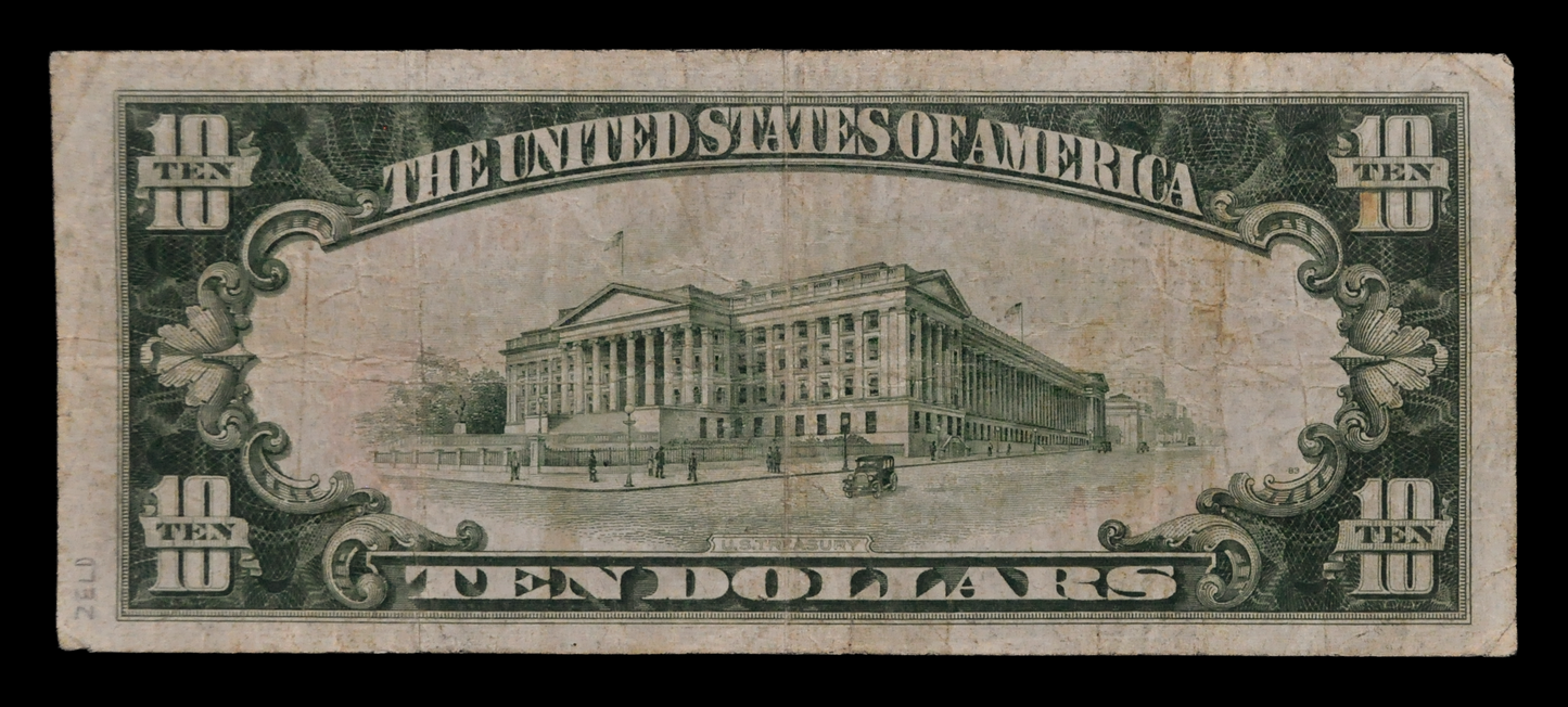 1929 Capitol National Bank Hartford Connecticut 10 Dollar Charter Note - 1929 Brown Seal Type 1 Ten Dollar CT National Note - Charter 13038