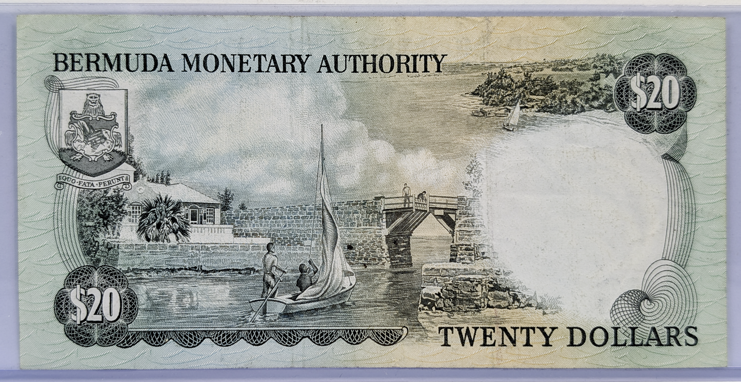 RARE 1984 Bermuda Monetary Authority 20 Dollar Note - A/2 Prefix, May 1st, 1984 - 1984 British Bermuda Twenty Dollar Note - P#31c