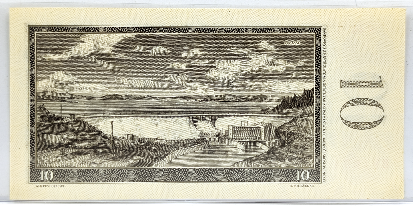 1960 Czechoslovakia 10 Korun Banknote - Series S - Flower Girls Type - Uncirculated (UNC) - 1960 Czechoslovakia Ten Korun Note - P#88d