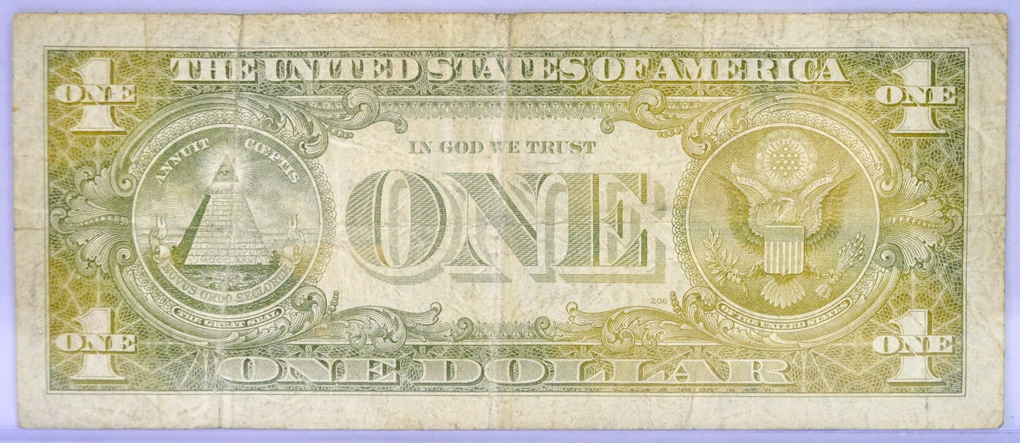 1957 Silver Certificate 1 Dollar Faded Ink Seal Note - Contaminated Ink Error - 1957 One Dollar Light Blue Seal Error Banknote - Fr#1619
