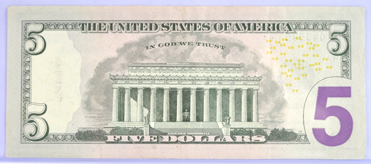 2009 Fancy Bookend Serial Number 5 Dollar Star Note - 04394543 - Boston (A) - 2009 Federal Reserve Five Dollars Fancy Star Note - Fr.1995-A*