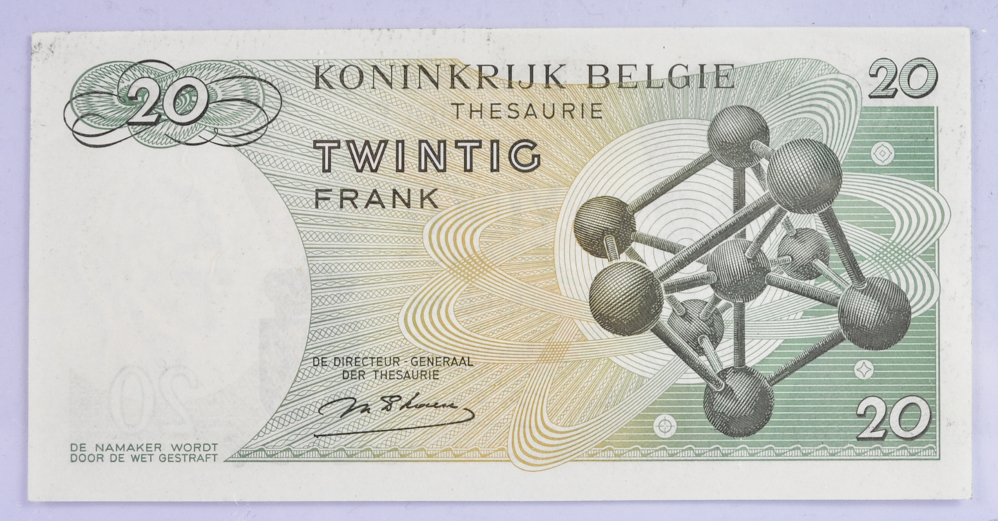 1964 Belgium Treasury 20 Francs Note - Signature #1 - Uncirculated (UNC) - 1964 Royaume de Belgique Twenty Francs Note - P#138