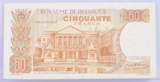 1966 Belgium Treasury 50 Francs Note - Signature #2 - Almost Uncirculated (AU) - 1966 Royaume de Belgique Fifty Francs Note - P#139
