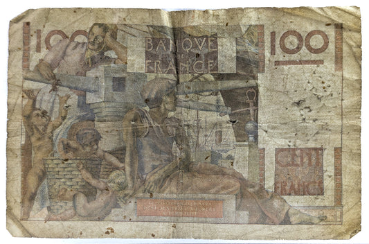 1952 Bank of France 100 Franc Note - Rarer Date (3-4-1952) - Very Good (VG) - 1952 French One Hundred Francs Banknote - P#128d