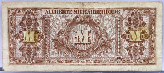 1944 Allied Military Germany 100 Mark Note - Rarer High Denomination, F- Print Code - 1944 German One Hundred Mark AM Banknote - P#197a