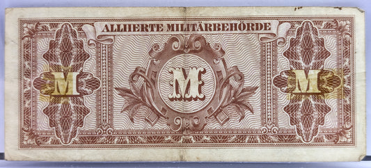 1944 Allied Military Germany 20 Mark Note - WW2 Allied Currency, F- Print Code - 1944 German Twenty Mark Allied Military Banknote - P#195a