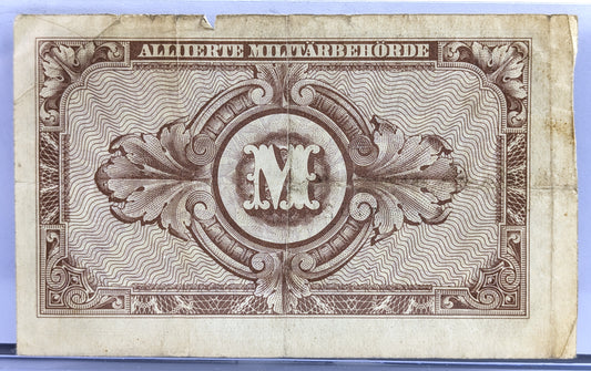 1944 Allied Military Germany 10 Mark Note - No Print Code, 8-Digit Serial - 1944 German Ten Mark Zehn Mark Allied Military Banknote - P#194d