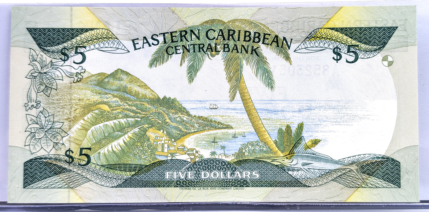 1985-88 (N.D.) East Caribbean States 5 Dollar Banknote - St. Vincent Issue - 1988 British Caribbean Five Dollars Note - P#18v