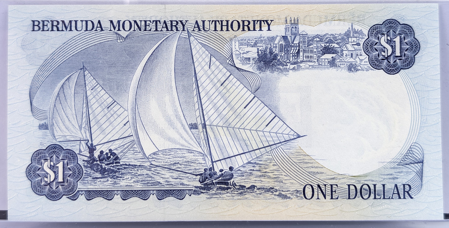 1975 Bermuda Monetary Authority 1 Dollar Note - Prefix A/1 - Uncirculated (UNC) - 1975 British Bermuda One Dollar Banknote - P#28a