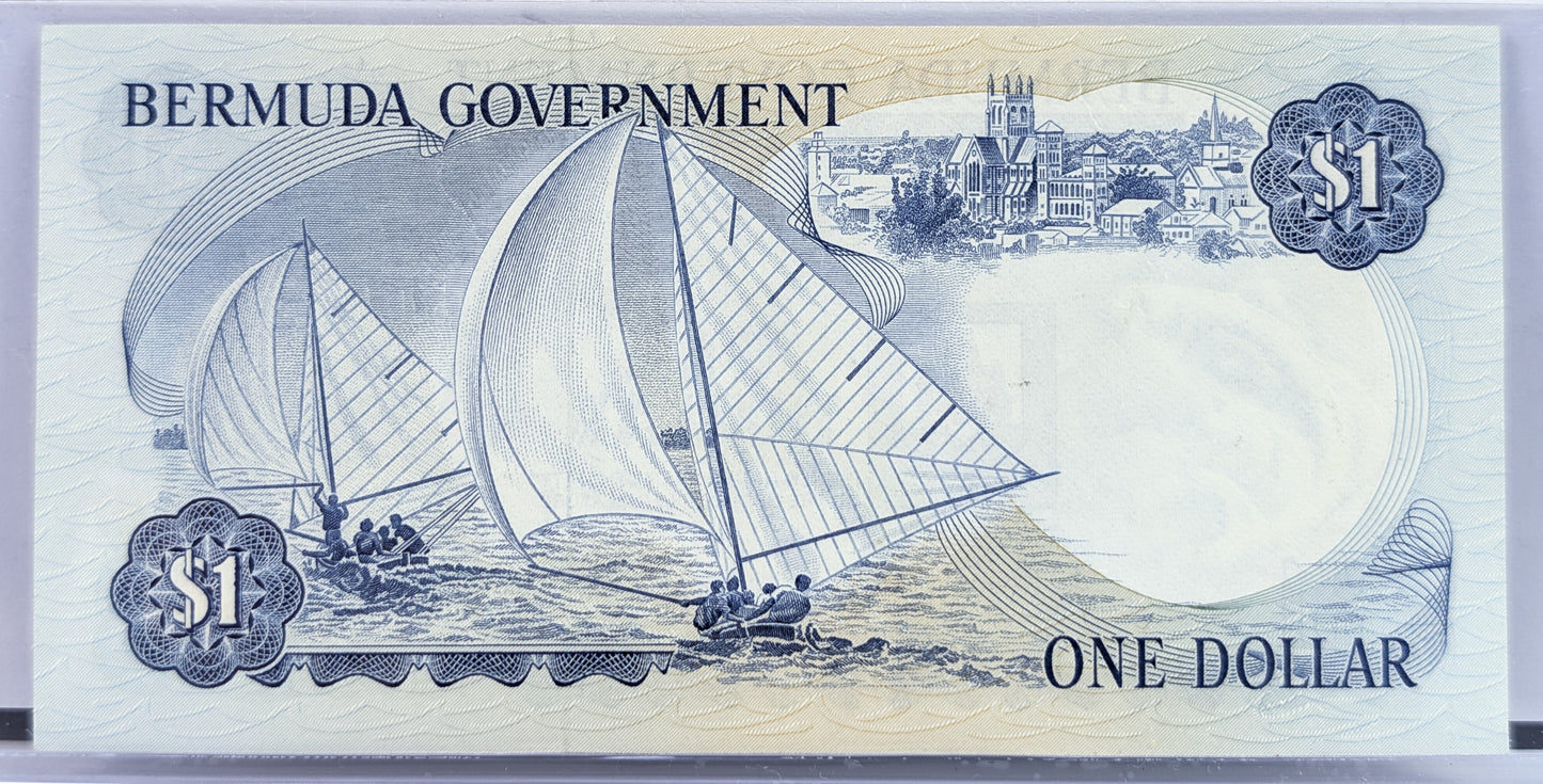 1970 Bermuda Government 1 Dollar Note - Rarer Early Date - Choice of High Grade - 1970 British Bermuda One Dollar Banknote - P#23a