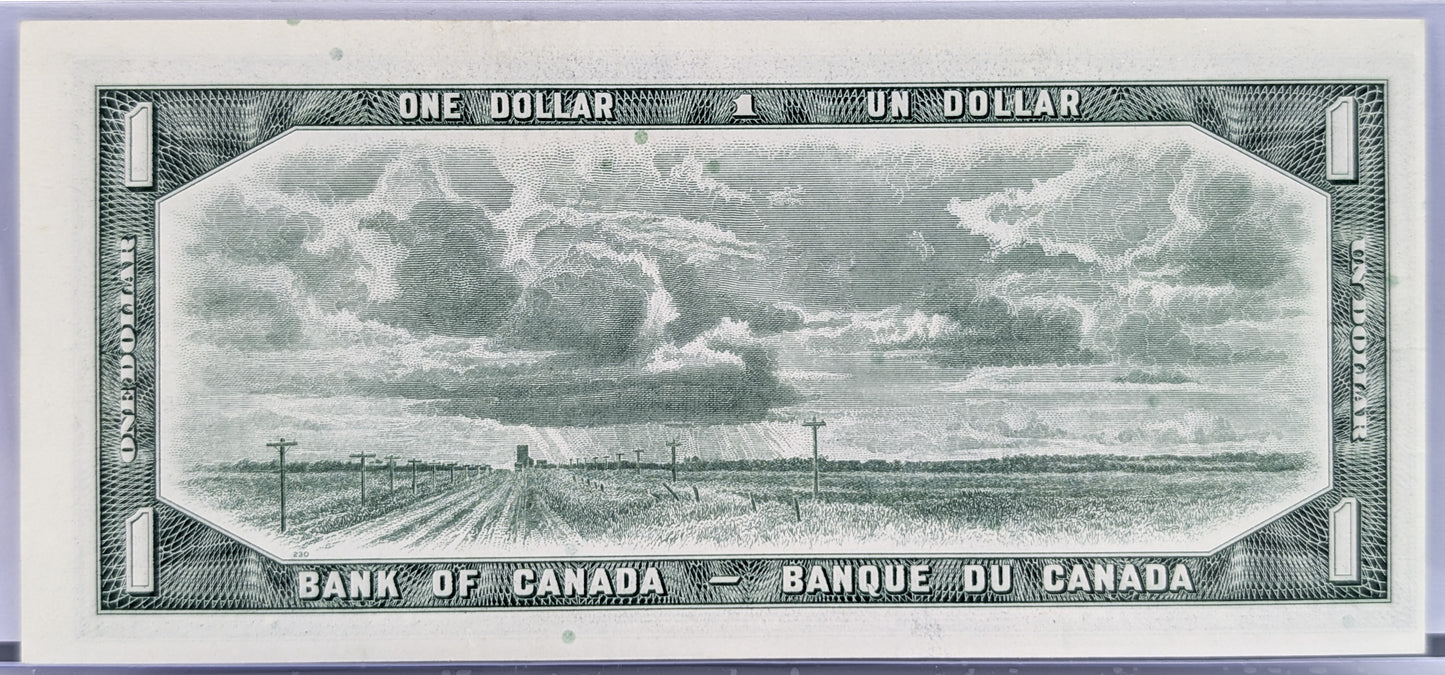 1954 Bank of Canada 1 Dollar Banknote - Lawson/Bouey Signatures - BABN Issue - 1954 Canadian One Dollar Modified Portrait Note - P#75d