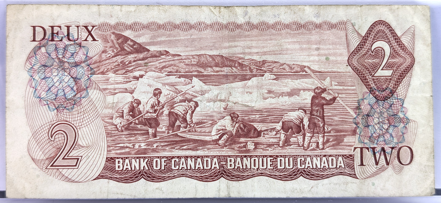1974 Bank of Canada 2 Dollar Banknote - Lawson/Bouey Signatures - Very Fine (VF) - 1974 Canadian Two Dollars Note - P#86a