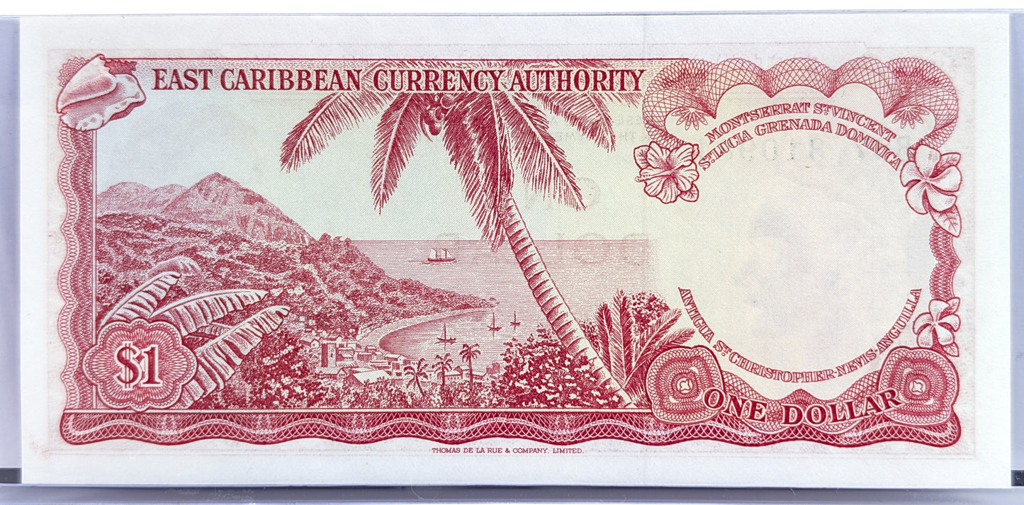 1965 East Caribbean States 1 Dollar Banknote - Grenada on Map, Signature 10 - 1965 East Caribbean British Islands 1 Dollar Note - P#13g