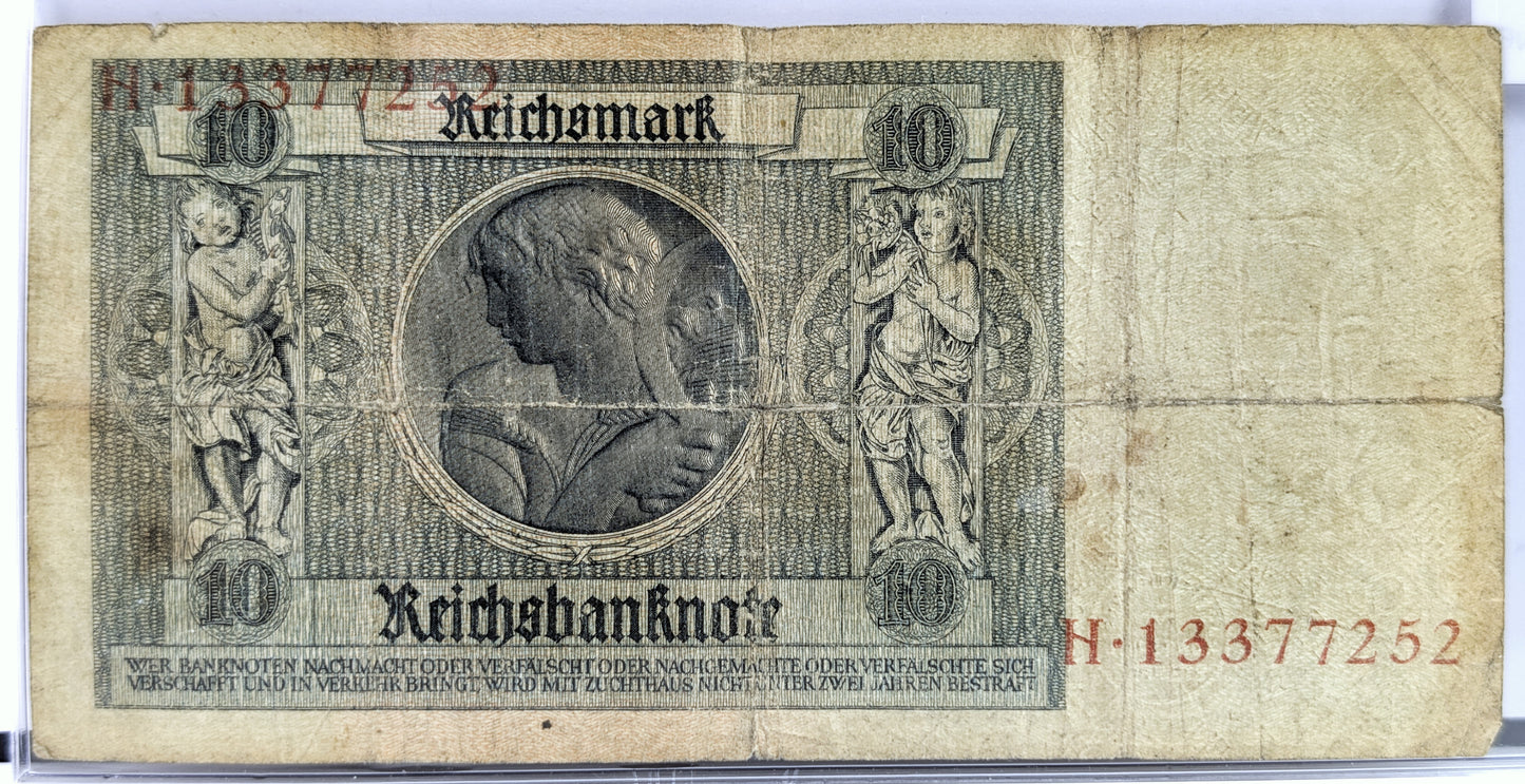 1929 10 Reichsmark German Bank Note - 1929 Reichsbanknote Reichsmark Note - Choice of Grade - 1929 Ten Reichsmark Note - P#180a