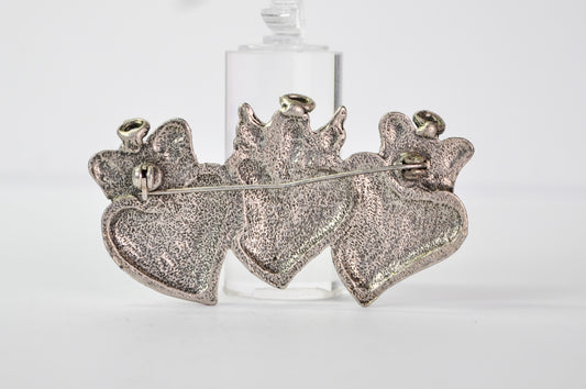 Adorable Live Laugh Love Hearts and Angels Pewter Brooch - Aurora Borealis Gemstones - Vintage Three Hearts Live Laugh Love Pin