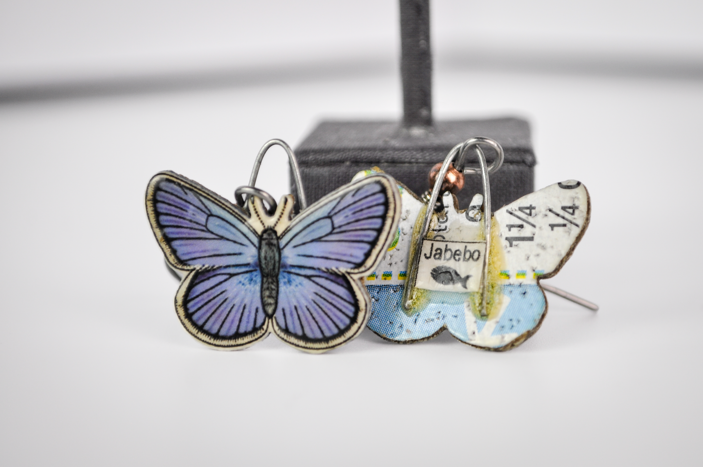 Jabebo Studios Karner Blue Butterfly Dangle Earrings - Made of Recycled Paperboard - Unique Eco-Friendly Butterfly Earrings