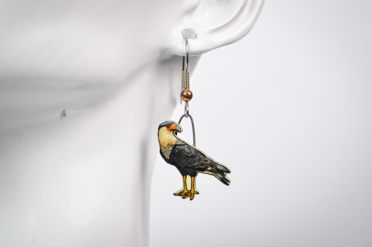 Jabebo Studios Crested Caracara Bird Dangle Earrings - Made of Recycled Paperboard - Unique Eco-Friendly Bird of Prey Earrings