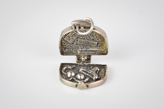 Vintage 925 Sterling Silver Articulated Travel Luggage Charm - Detailed Sterling Silver Opening Suitcase Charm Travel Jewelry