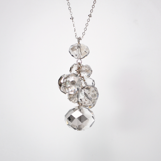 Vintage Silver Toned Genuine Austrian Crystals Cluster Necklace - 1980s Austrian Crystals Cluster Pendant Necklace