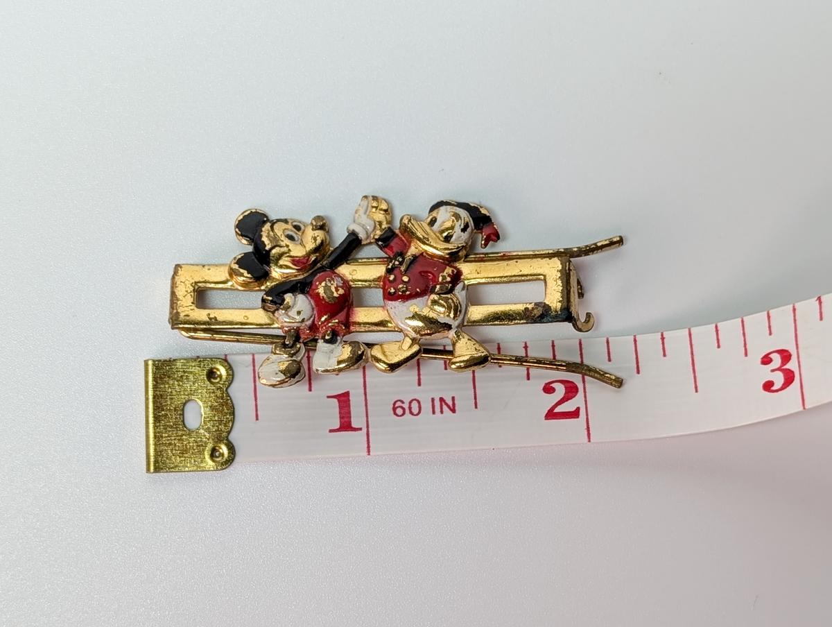 Vintage Disney Gold Tone Mickey Mouse Donald Duck Painted Barrette Hair Clip - Rare Disney Accessory - 1950s Disney High Five Hair Clip