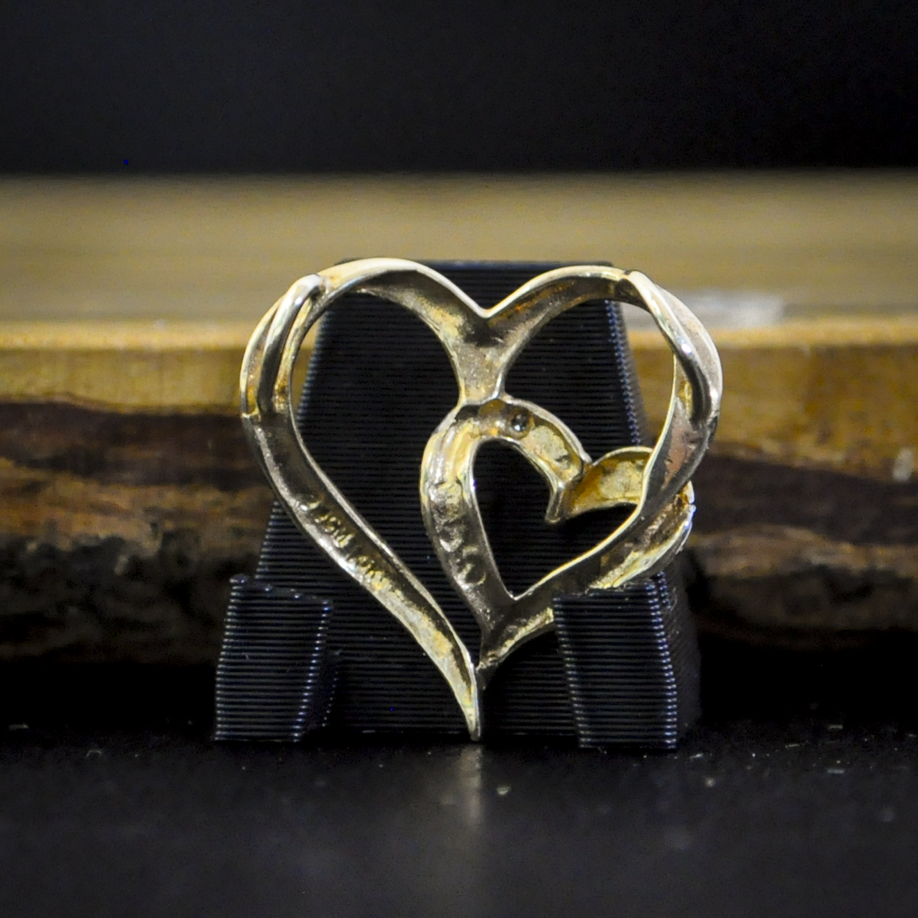 10K Gold Two-Toned JCM Double Open-Heart Pendant - Stamped JCM 10K - White and Yellow Gold Double Heart Pendant